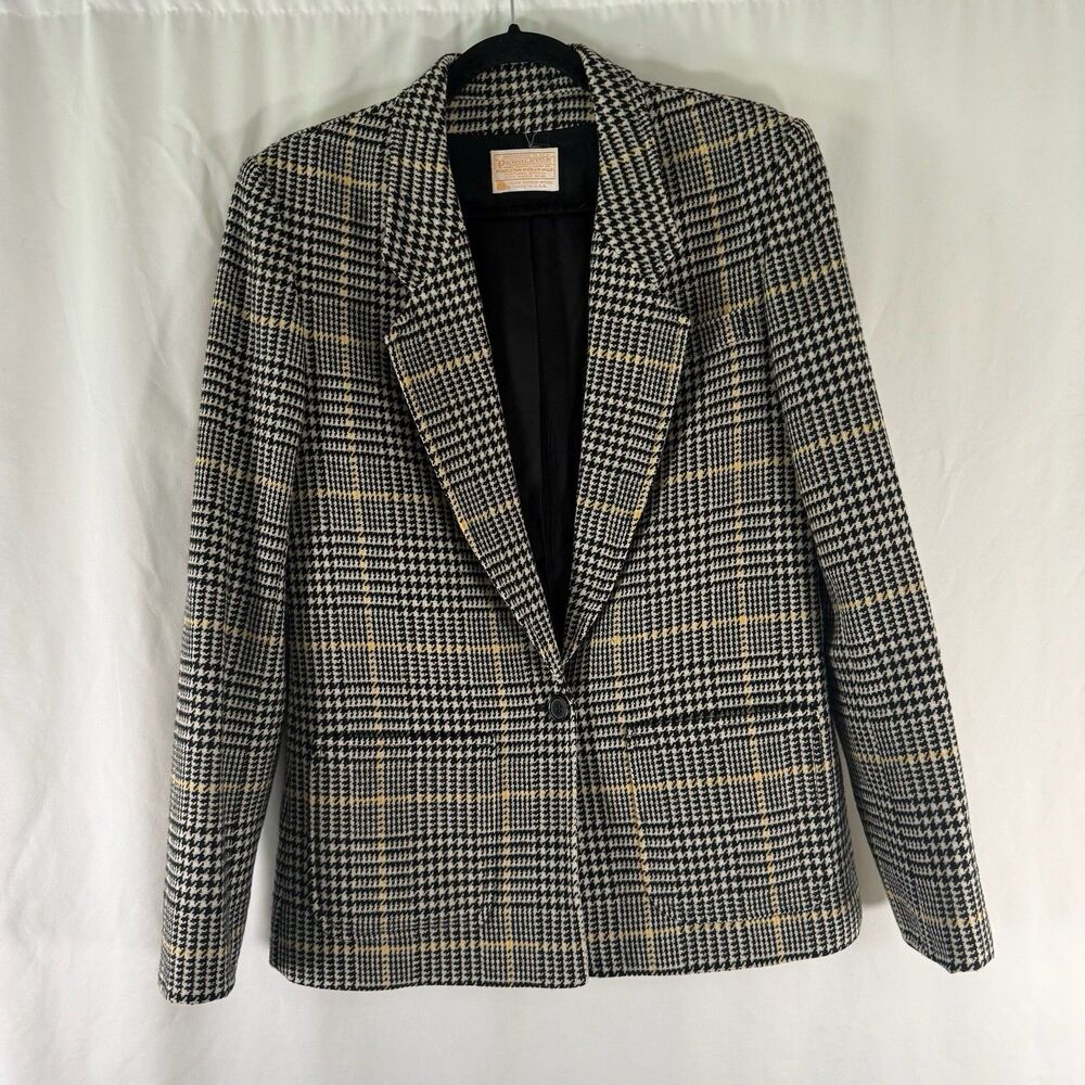 Pendleton Wool Blazer Women's 10 White Black Single Button Front Pockets